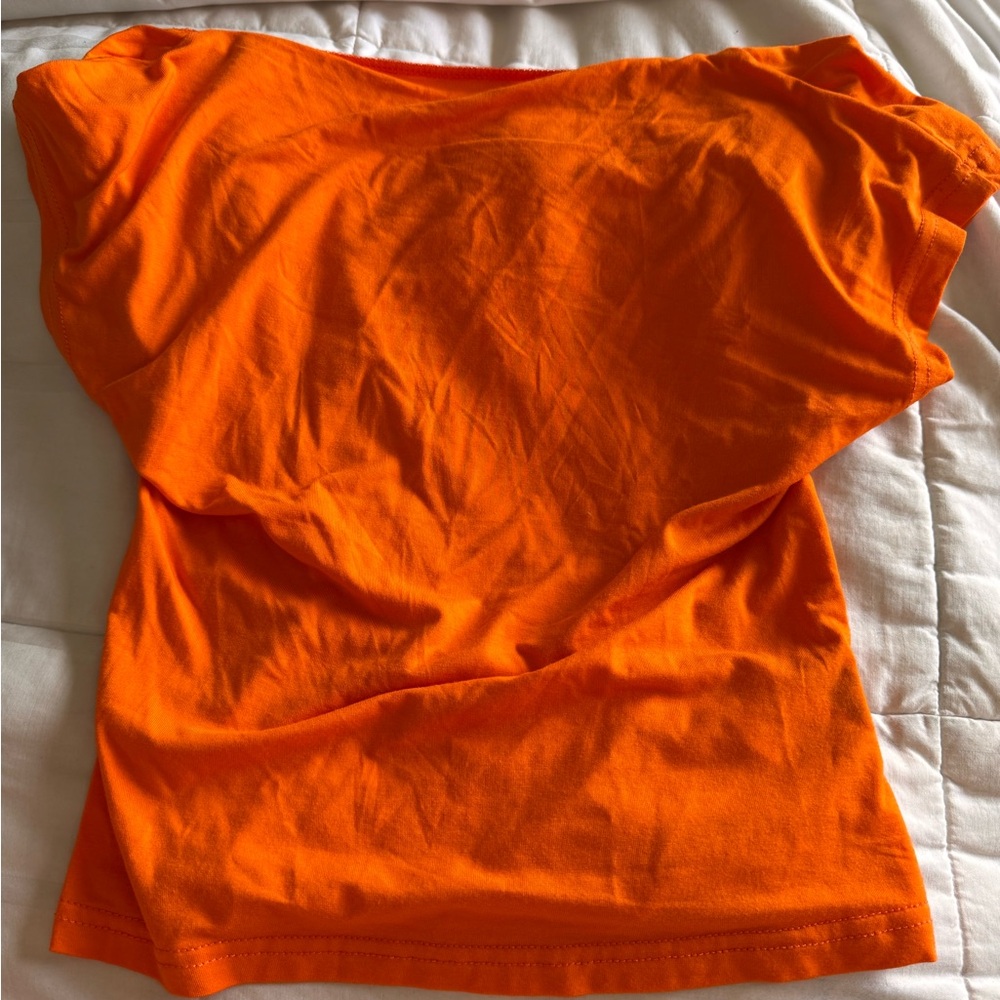 SHEIN Orange Fitted Cap Sleeve T-Shirt (open back)